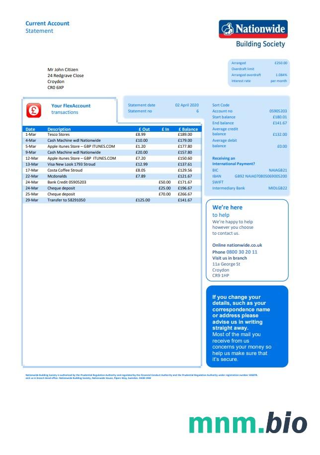 UK Nationwide rachunek za media szablon w formacie Word i PDF